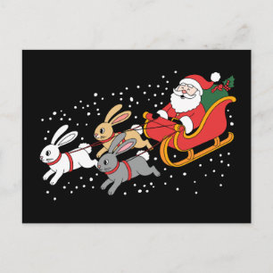 Santa Riding Sleigh Rabbit Christmas Xmas Family Holiday Postcard