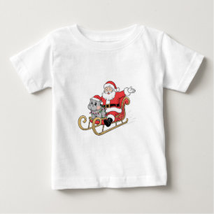 Santa Riding Sleigh with a Moo Deng Baby Hippo Baby T-Shirt