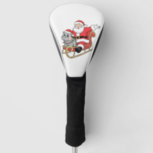 Santa Riding Sleigh with a Moo Deng Baby Hippo Golf Head Cover