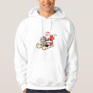Santa Riding Sleigh with a Moo Deng Baby Hippo Hoodie