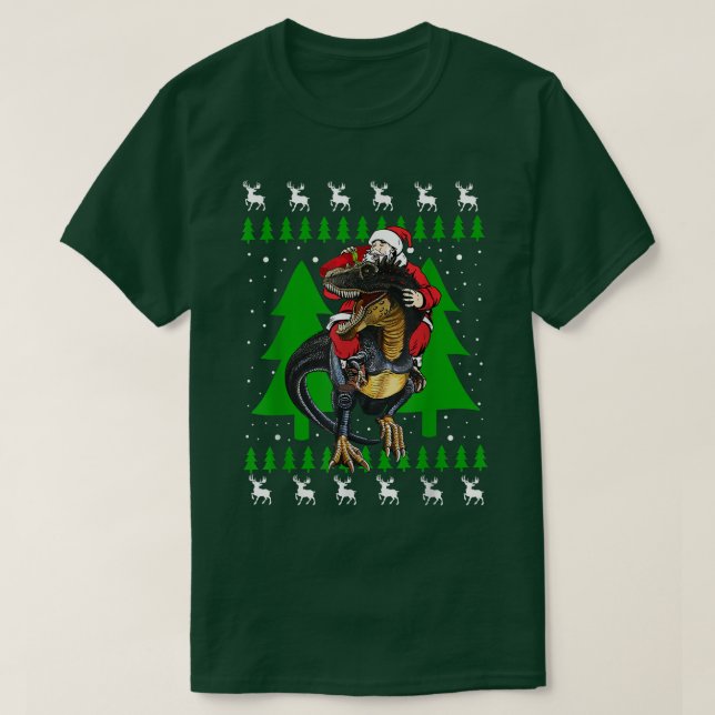 Santa Riding T Re Dinosaur Gifts Dino Ugly Christm T-Shirt (Design Front)