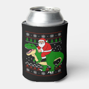 Santa Riding T Rex Christmas Dinosaur Ugly Xmas Can Cooler