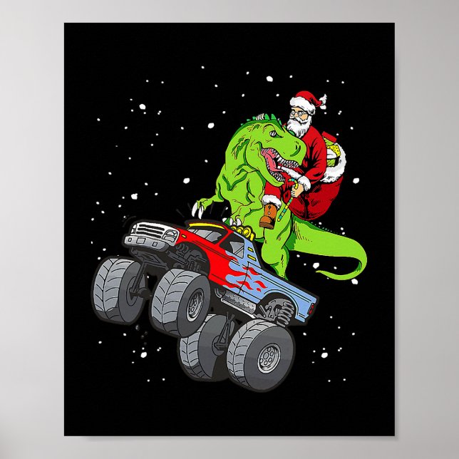 Santa Riding T Rex Dinosaur Monster Truck Boy Chri Poster (Front)