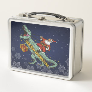 Santa Riding T Rex - Merry Trexmas Metal Lunch Box