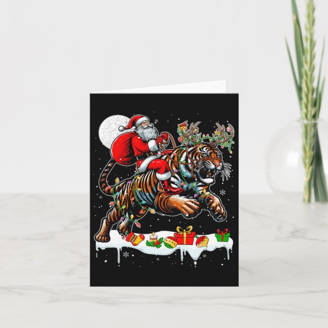 Santa Riding Tiger Reindeer Xmas Wild Animal Lover Card (Front)