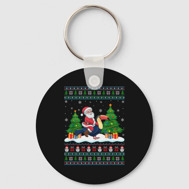 Santa Riding Toucans Tree Lights Ugly Christmas Sw Key Ring (Front)