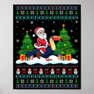 Santa Riding Toucans Tree Lights Ugly Christmas Sw Poster
