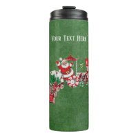 Santa Riding Train With Letters Candy Canes Green