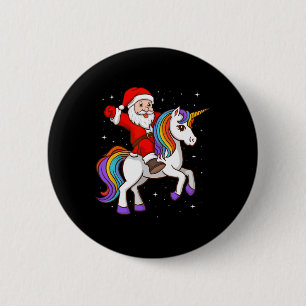 Santa Riding Unicorn Mystical Animal Xmas Magical 6 Cm Round Badge