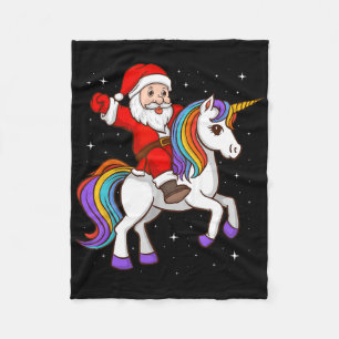 Santa Riding Unicorn Mystical Animal Xmas Magical Fleece Blanket