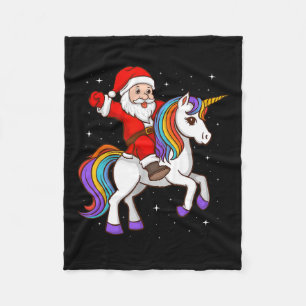 Santa Riding Unicorn Mystical Animal Xmas Magical Fleece Blanket