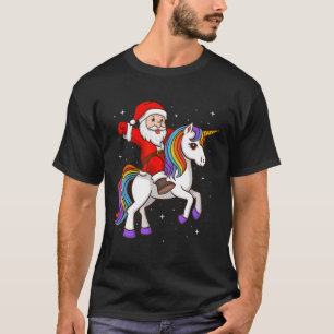 Santa Riding Unicorn Mystical Animal Xmas Magical  T-Shirt