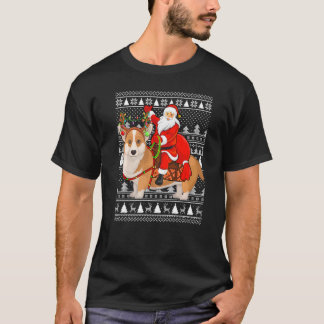Santa Riding Welsh Corgi Dog Ugly Christmas T-Shirt