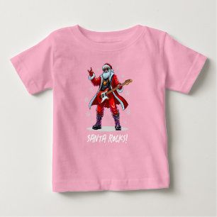 Santa Rocks! Funny Santa Claus playing guitar Baby T-Shirt
