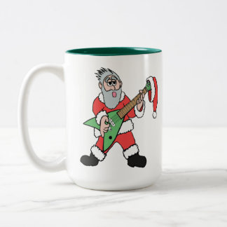 Santa Rocks Guitar Christmas Two-Tone Coffee Mug