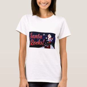 Santa Rocks Santa Plays Guitar on the Roof in a Sn T-Shirt