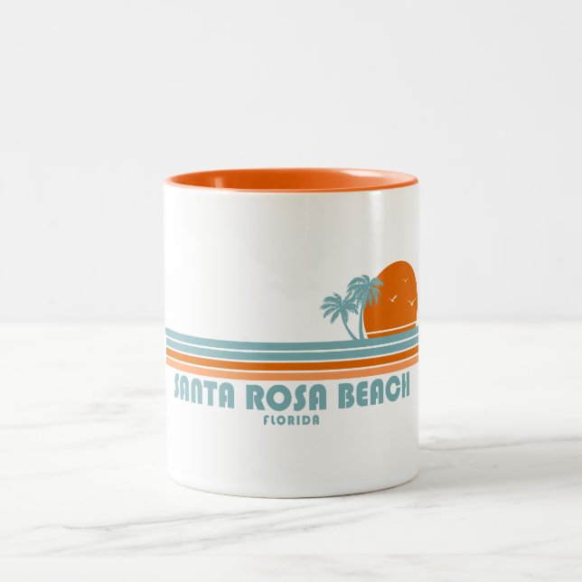 Santa Rosa Beach Florida Sun Palm Trees Two-Tone Coffee Mug (Center)