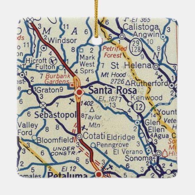 Santa Rosa CA Vintage Map Ceramic Ornament (Back)