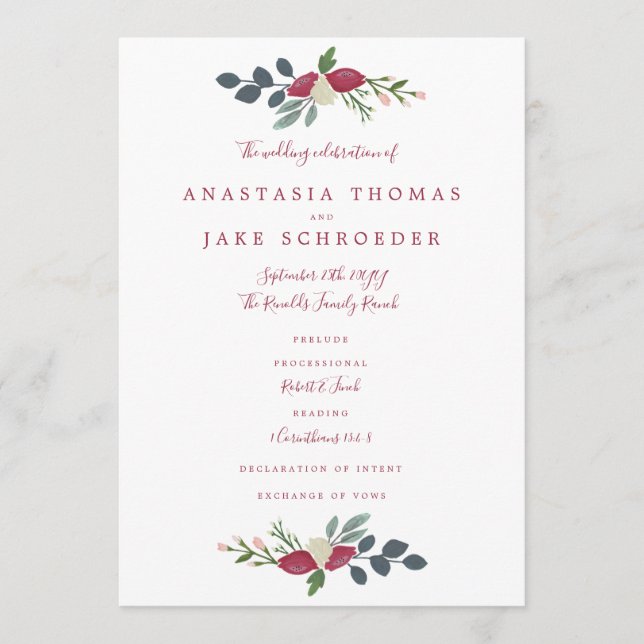 Santa Rosa Wedding Program Programme (Front)