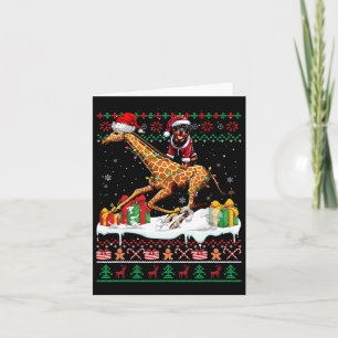 Santa Rottweiler Riding Giraffe Christmas Sweater Card