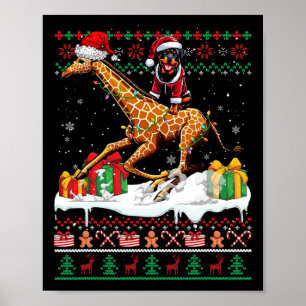 Santa Rottweiler Riding Giraffe Christmas Sweater  Poster