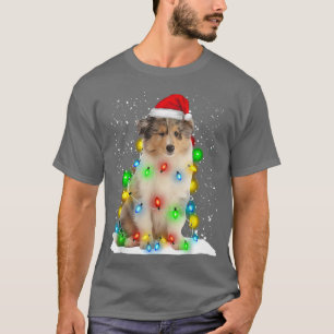 Santa Rough Collie Christmas Light Pajama Dog Xmas T-Shirt