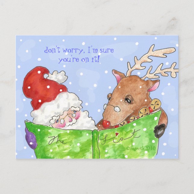 santa, rudolf and the list holiday postcard (Front)