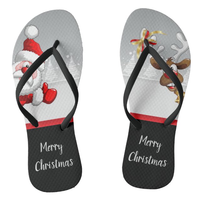 Santa Rudolf Cartoon Merry Christmas Jandals (Footbed)
