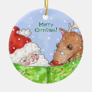 santa, rudolph and the list! ceramic tree decoration