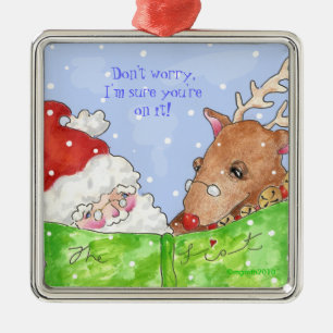 santa, rudolph and the list! metal tree decoration