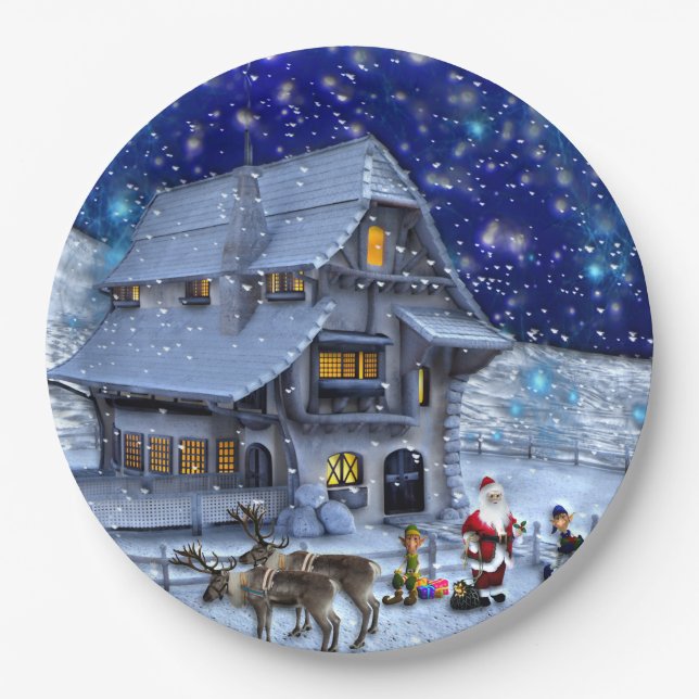 Santa Rudolph Elf with Sled Paper Plate (Front)