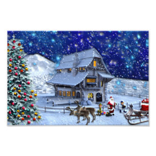 Santa Rudolph Elf with Sled Photo Print