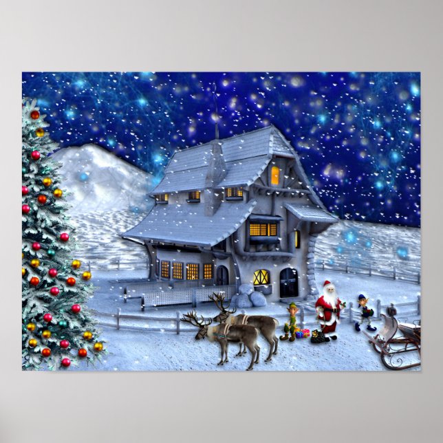 Santa Rudolph Elf with Sled Poster (Front)