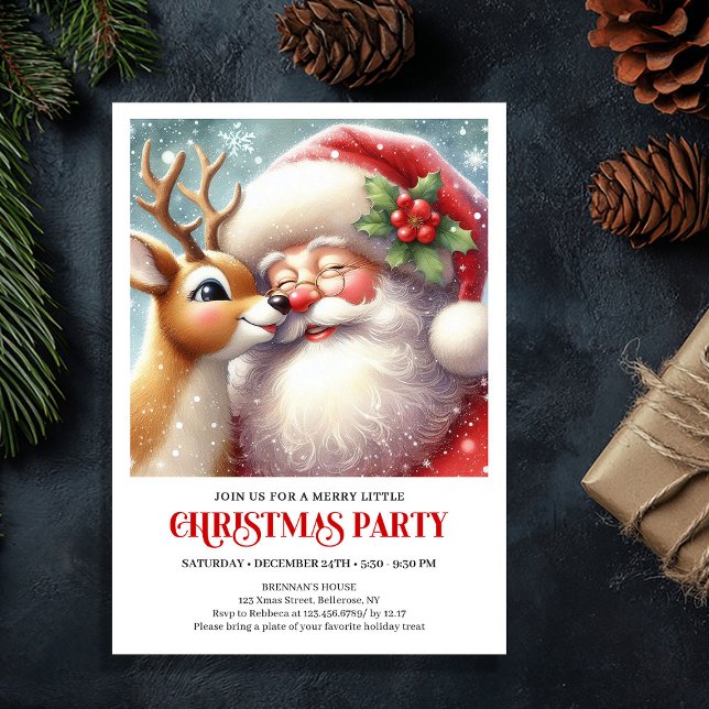 Santa Rudolph Traditional Christmas Party Invite (Santa Rudolph Traditional Christmas Party Invite)