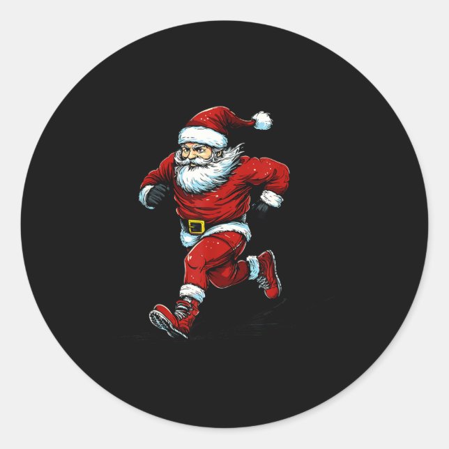 Santa Running Cross Country Xc Runner Christmas Xm Classic Round Sticker (Front)