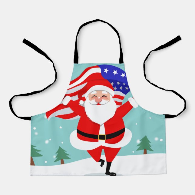 Santa running with american flag apron (Front)