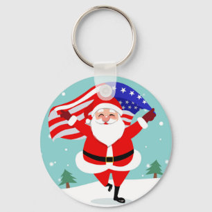 Santa running with american flag key ring