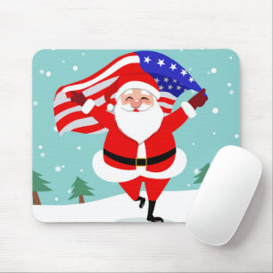 Santa running with american flag mouse pad
