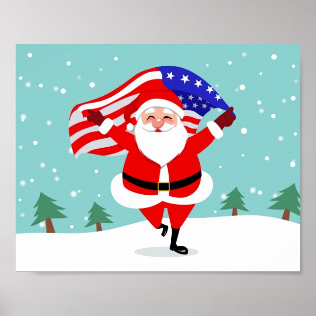 Santa running with american flag poster (Front)