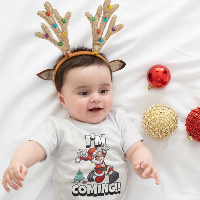 Santa Running Xmas Humour Holiday Funny Christmas Baby Bodysuit (Creator Uploaded)