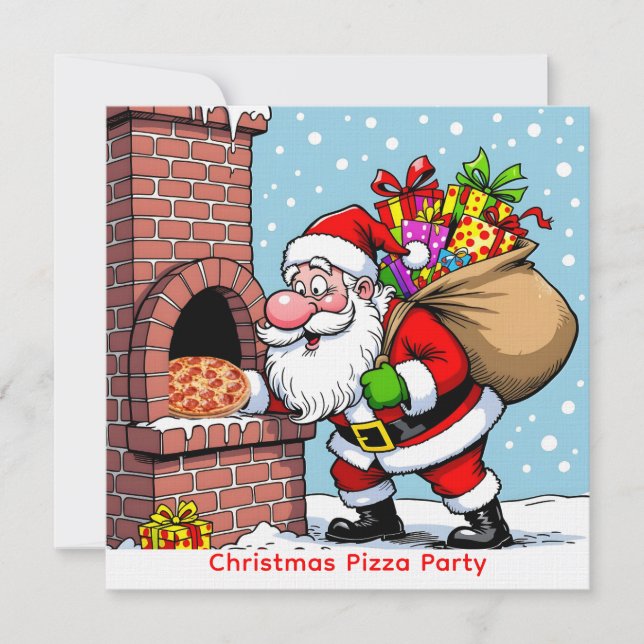 Santa’s Chimney Pizza Oven Christmas Gathering Invitation (Front)