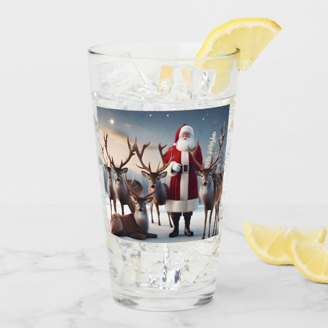 Santa’s Crew: Father Christmas Poses Reindeers Glass (Back Ice)