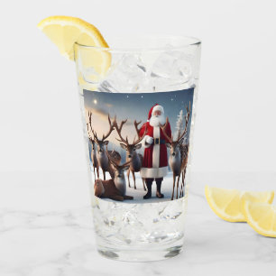 Santa’s Crew: Father Christmas Poses Reindeers Glass