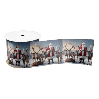 Santa’s Crew: Father Christmas Poses Reindeers Satin Ribbon