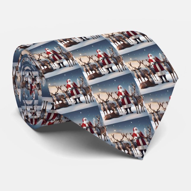 Santa’s Crew: Father Christmas Poses Reindeers Tie (Rolled)