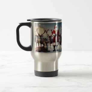 Santa’s Crew: Father Christmas Poses Reindeers Travel Mug