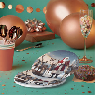 Santa’s Crew:Father Christmas Poses With Reindeers Paper Plate