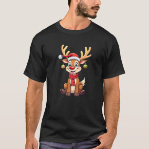 Santa s Cute Reindeer Funny XMas Matching PJS Prem T-Shirt