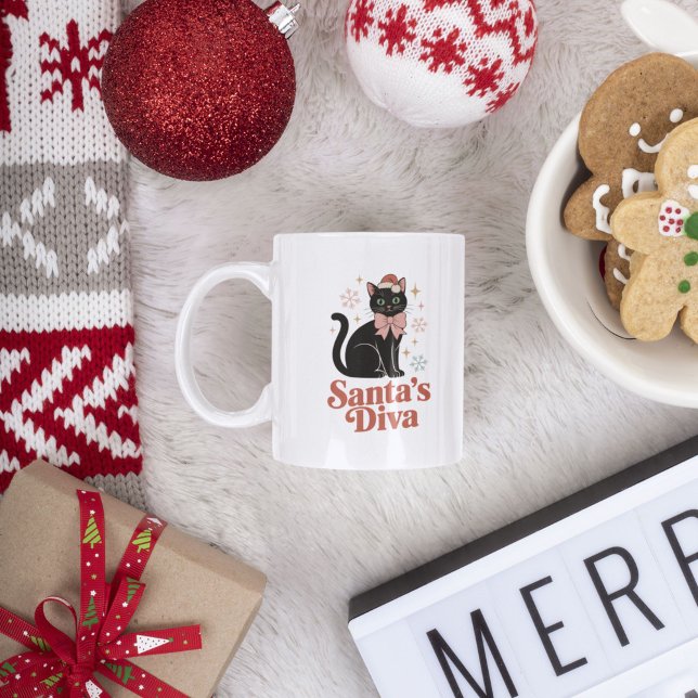 Santa’s Diva Cute Christmas Cat for Her Coffee Mug (Creator Uploaded)