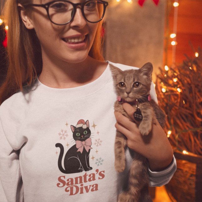 Santa’s Diva Cute Christmas Cat for Her Sweatshirt (Creator Uploaded)